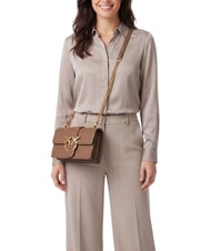 PINKO LOVE ONE CLASSIC Borsa mini in pelle a tracolla marrone cognac-antique gold - Borse Donna - 2