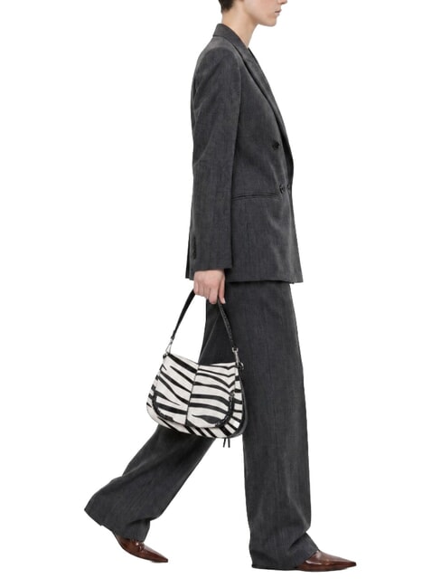 HELENA ROUND Borsa a spalla in pelle, con tracolla zebra bianco-nero - Borse Donna