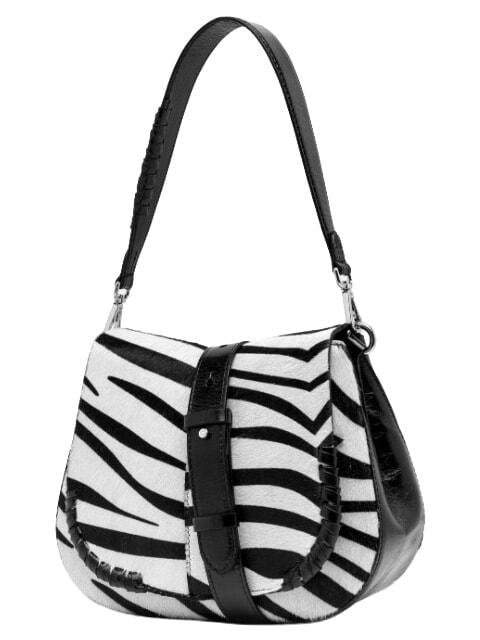 HELENA ROUND Borsa a spalla in pelle, con tracolla zebra bianco-nero - Borse Donna