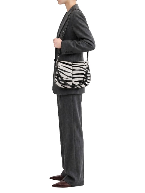 HELENA ROUND Borsa a spalla in pelle, con tracolla zebra bianco-nero - Borse Donna