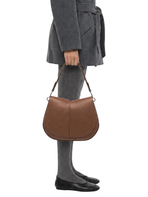 HELENA ROUND Borsa a spalla con tracolla, in pelle noce - Borse Donna