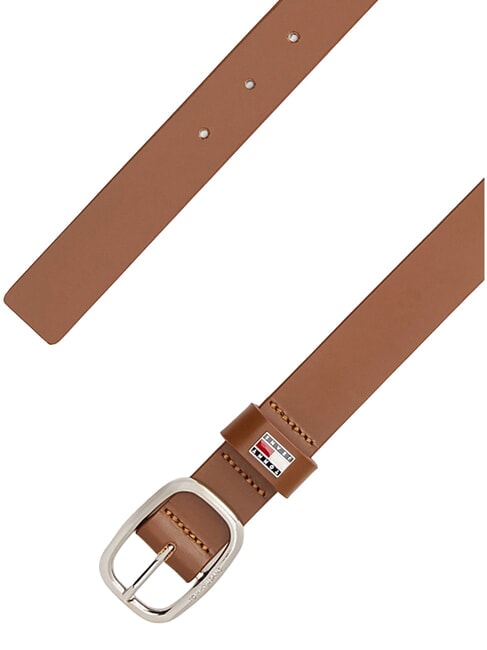 TOMMY JEANS OVAL  Cintura accorciabile in pelle cognac - Cinture