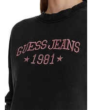 GUESS JEANS DROP BAKER CROP Felpa in cotone jet black multi - Felpe Donna - 3