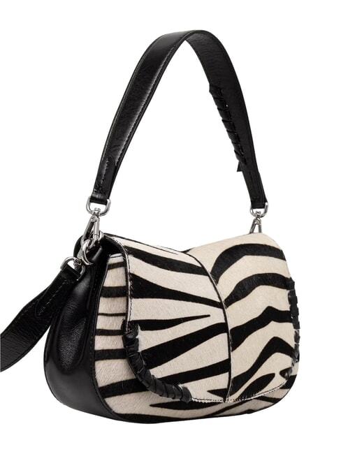 HELENA ROUND Borsa in pelle a spalla, con tracolla zebra bianco-nero - Borse Donna