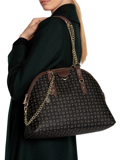 HERITAGE Borsa dome a spalla manici catena nero marrone - Borse Donna