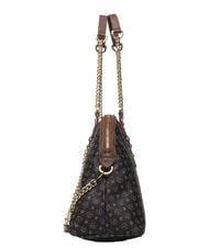 POLLINI HERITAGE Borsa dome a spalla manici catena nero marrone - Borse Donna - 4