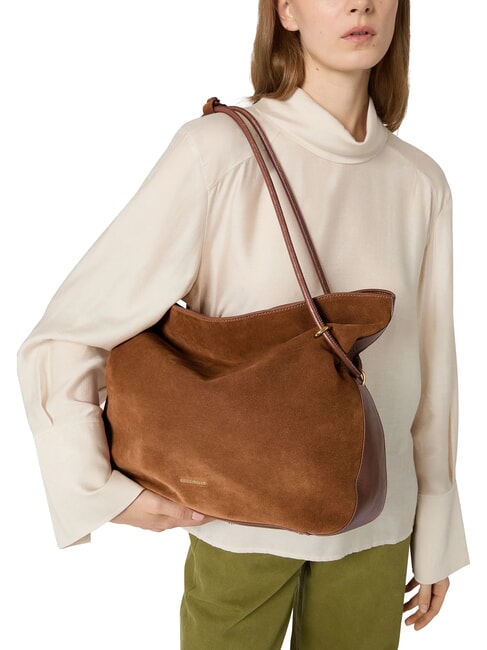 LIZZIE SUED.BIM Borsa shopping a spalla, in pelle scamosciata cognac - Borse Donna