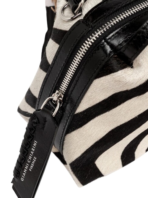 ALIFA Borsa in pelle a mano, con tracolla zebra bianco-nero - Borse Donna