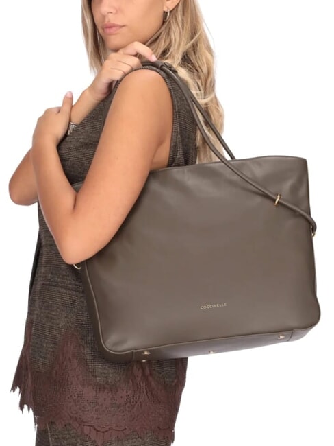 LIZZIE Borsa shopping a spalla, in pelle fango - Borse Donna