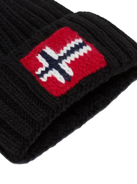 F-SEMIURY Cappello con risvolto e pon pon black 041 - Cappelli