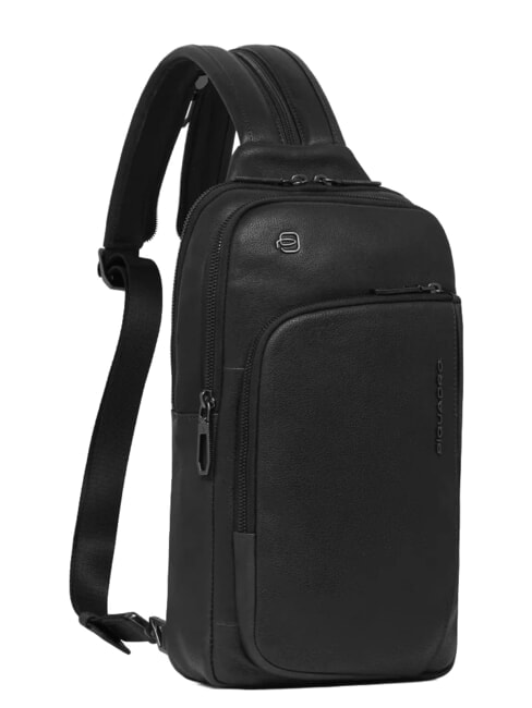 CRONUS Zaino monospalla in pelle Nero - Zaini da lavoro porta PC