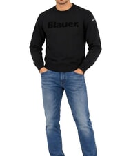 BLAUER CROSBY Felpa a girocollo, con logo nero - Maglie Uomo - 4