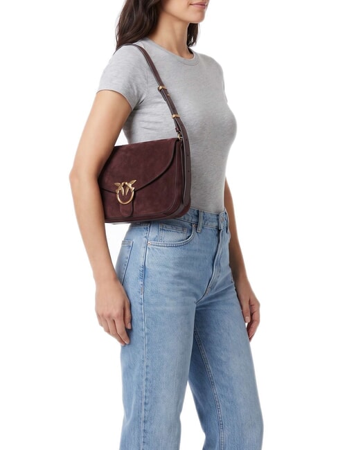 LOVE SATCHEL Borsa a spalla, in pelle suede borgogna-antique gold - Borse Donna