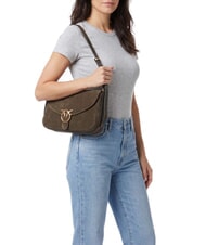 PINKO LOVE SATCHEL Borsa a spalla, in pelle suede verde oliva  scuro-antique gol - Borse Donna - 2