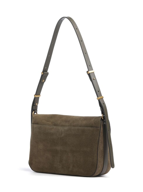 LOVE SATCHEL Borsa a spalla, in pelle suede verde oliva  scuro-antique gol - Borse Donna