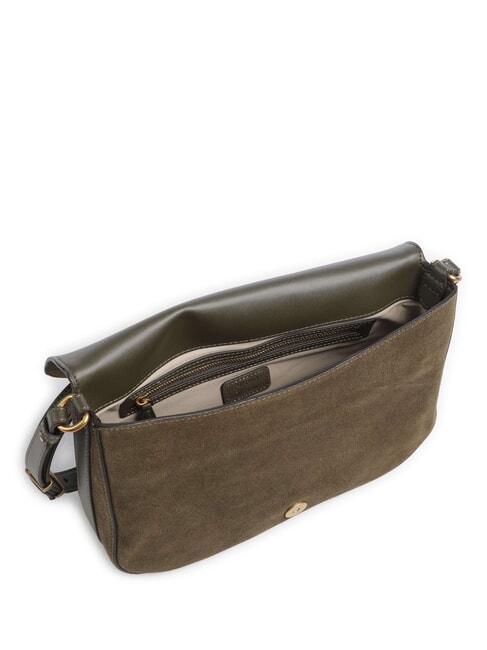 LOVE SATCHEL Borsa a spalla, in pelle suede verde oliva  scuro-antique gol - Borse Donna