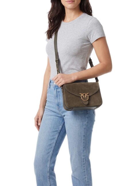 LOVE SATCHEL Mini Bag a tracolla, in pelle verde oliva  scuro-antique gol - Borse Donna