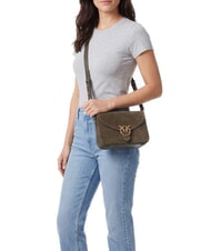 PINKO LOVE SATCHEL Mini Bag a tracolla, in pelle verde oliva  scuro-antique gol - Borse Donna - 2