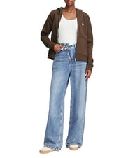GUESS JEANS REGULAR MINI Felpa con cappuccio e zip dark coffee - Felpe Donna - 3