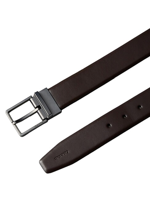 SQUARE BUCKLE CK Cintura doubleface in pelle ck dark brown / matte gunmeta - Cinture
