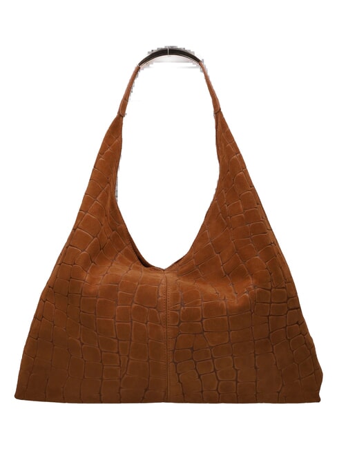 ELLISSE CROCO SUEDE Maxi Bag a spalla cognac - Borse Donna