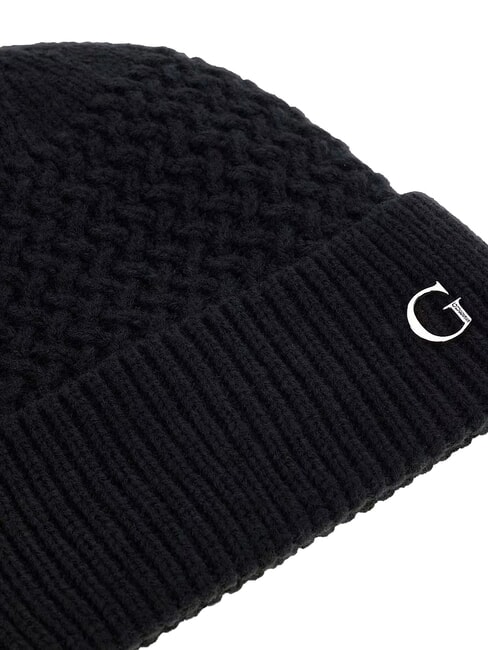 KNITTED Cappello con risvolto e logo a lato NERO - Cappelli