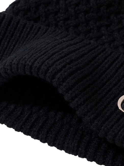 KNITTED Cappello con risvolto e logo a lato NERO - Cappelli