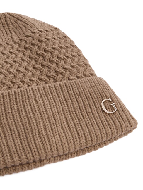 KNITTED Cappello con risvolto e logo a lato BEIGE - Cappelli